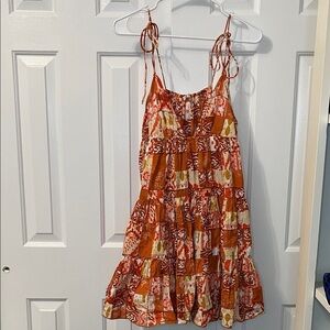 Free People Patch‎ It Up Trapeze Slip Mini Dress Orange Sleeveless Size M